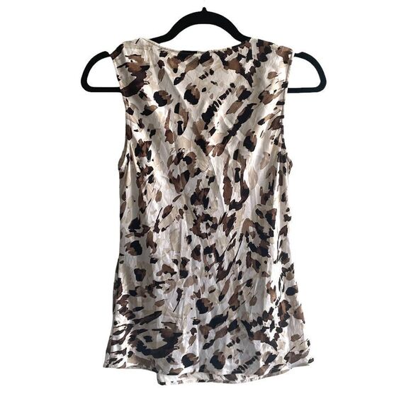 ST JOHN Sleeveless Silk Draped Printed Blouse Tank Top White Tan Black XS/S - Picture 2 of 8